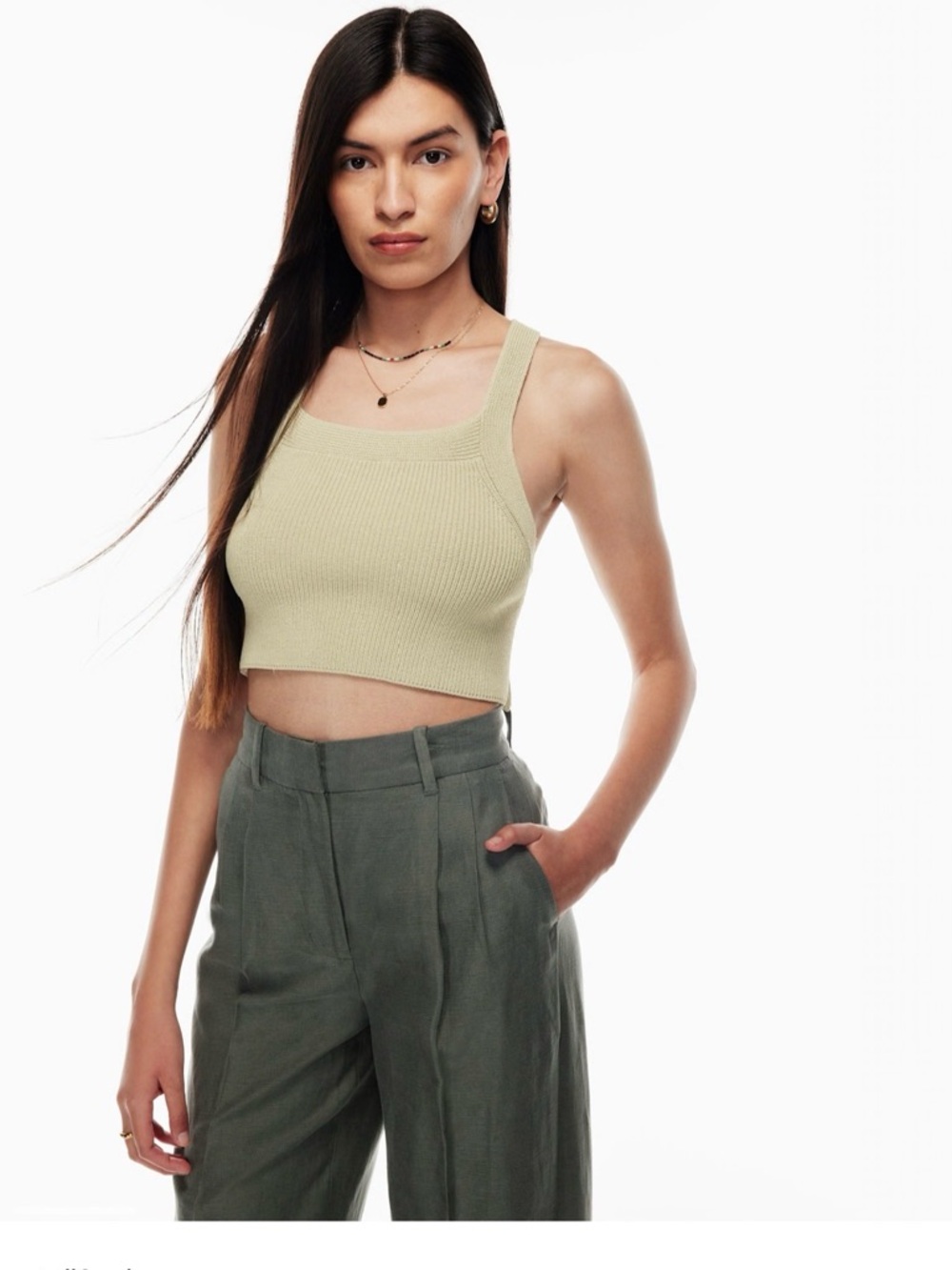 Wilfred Aritzia Cream Cayenne Knit Stretchy Wrap Cropped Top in size M - Picture 10 of 11